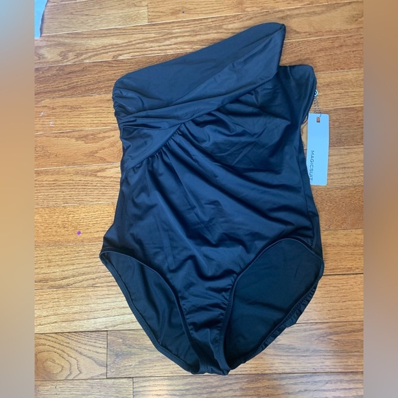 NWT MagicSuit Solid Goddess One Shoulder One Piece Swimsuit Black SZ 12 - Picture 3 of 7